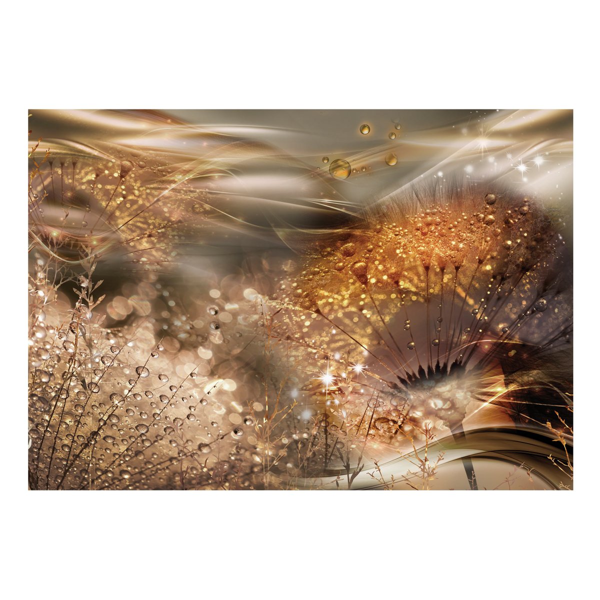 Papier peint intissé panoramique Fleurs Dandelions' World (Gold) jaune / doré, EDEN