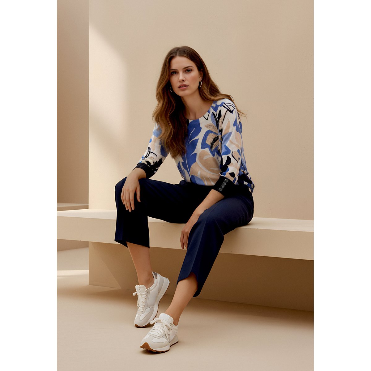 Pull-over en maille à imprimé light blue/cream, BETTY BARCLAY