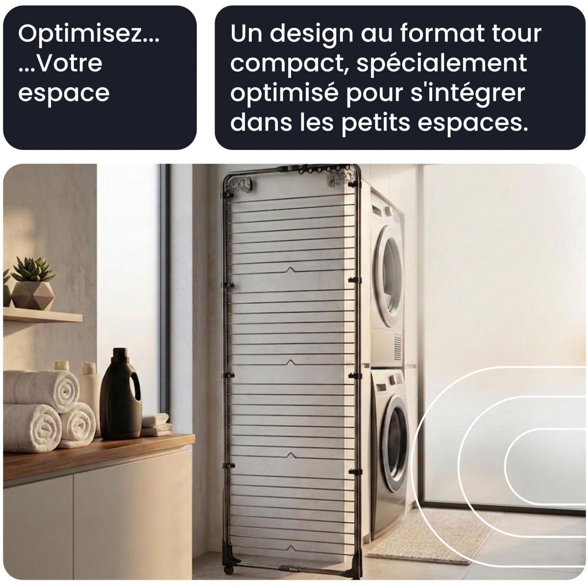 Etendoir à linge Tour compacte 45m - Séchoir EBDR245 couleur unique, ESSENTIEL B