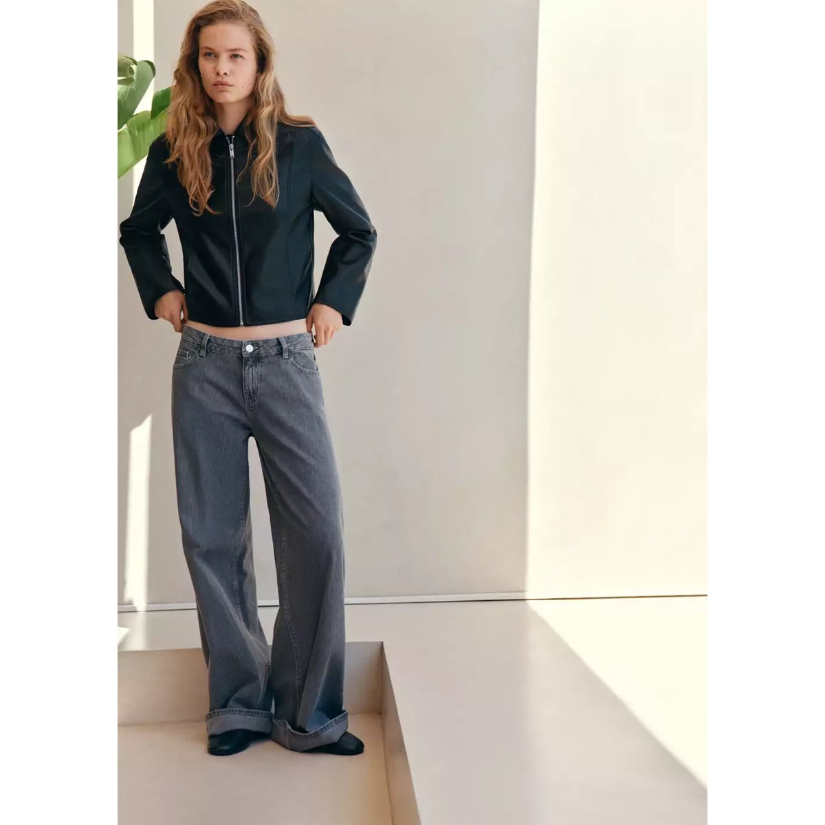 Veste cuir synthétique à fermeture zip noir, MANGO TEEN