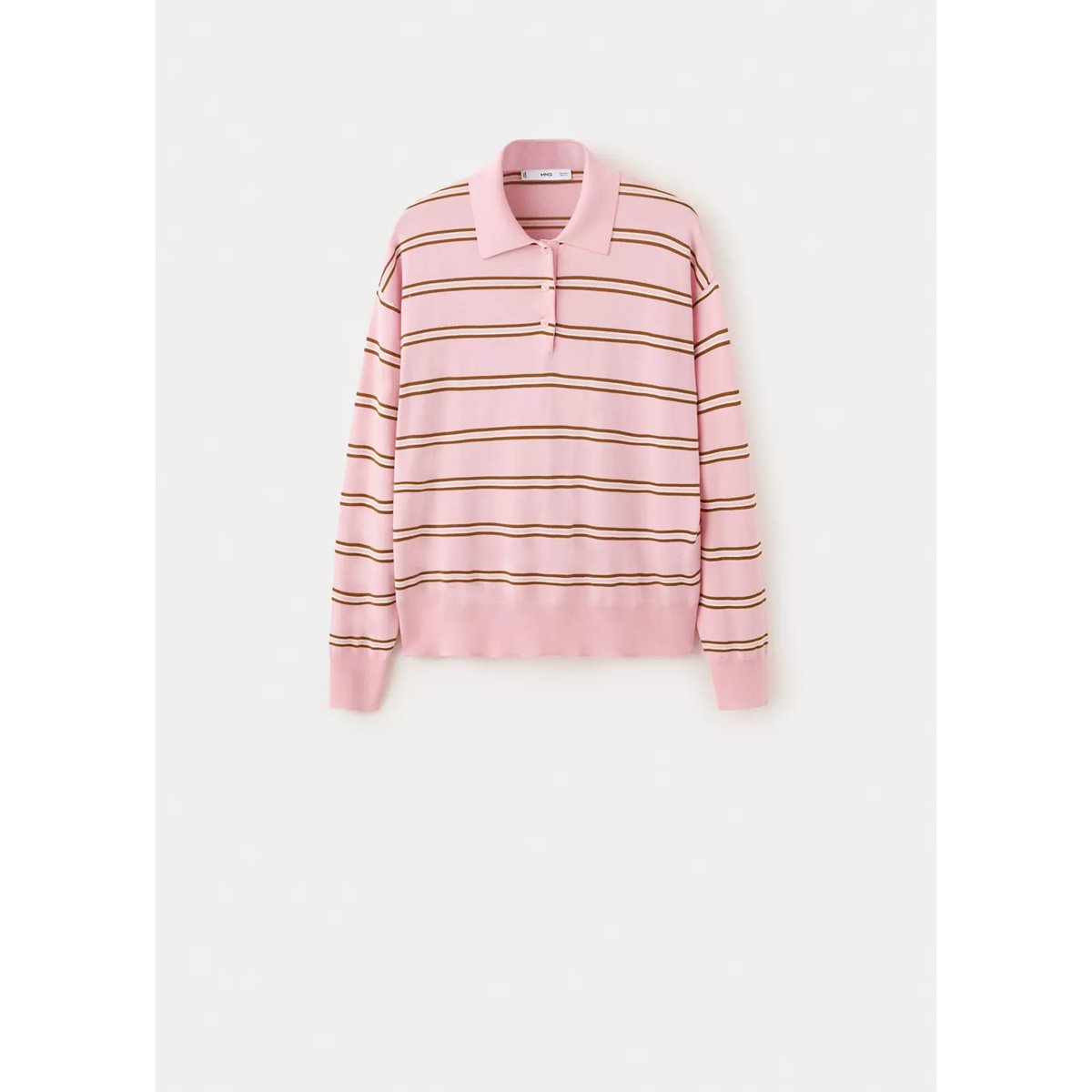 Pull-over rayures col polo rose clair, MANGO