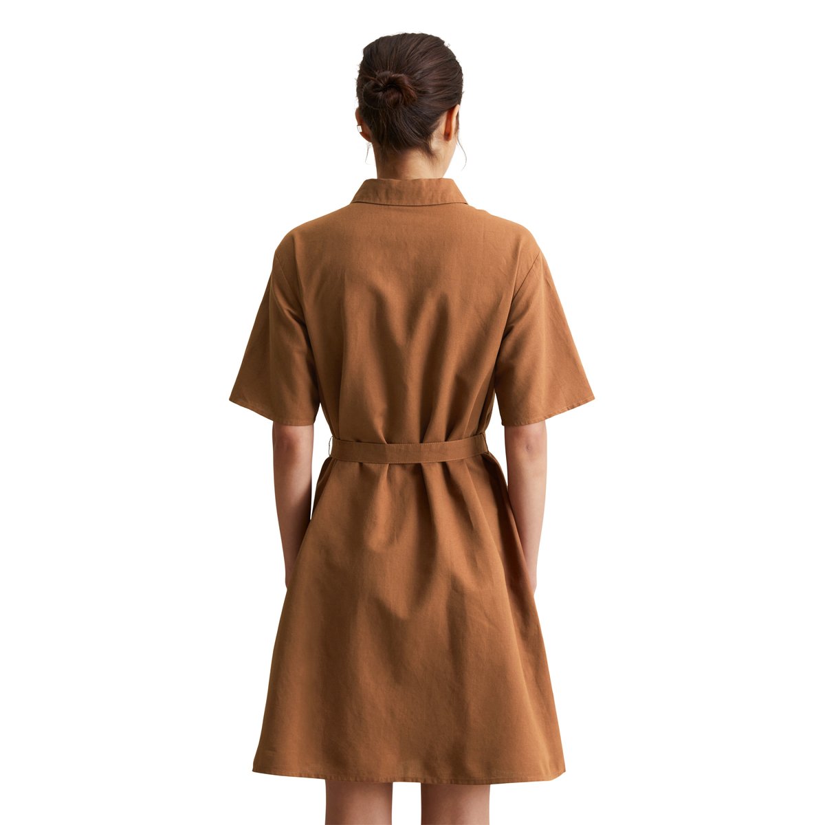 Robe chemisier relaxed en mélange de lin et de coton marron, MARC O’POLO DENIM