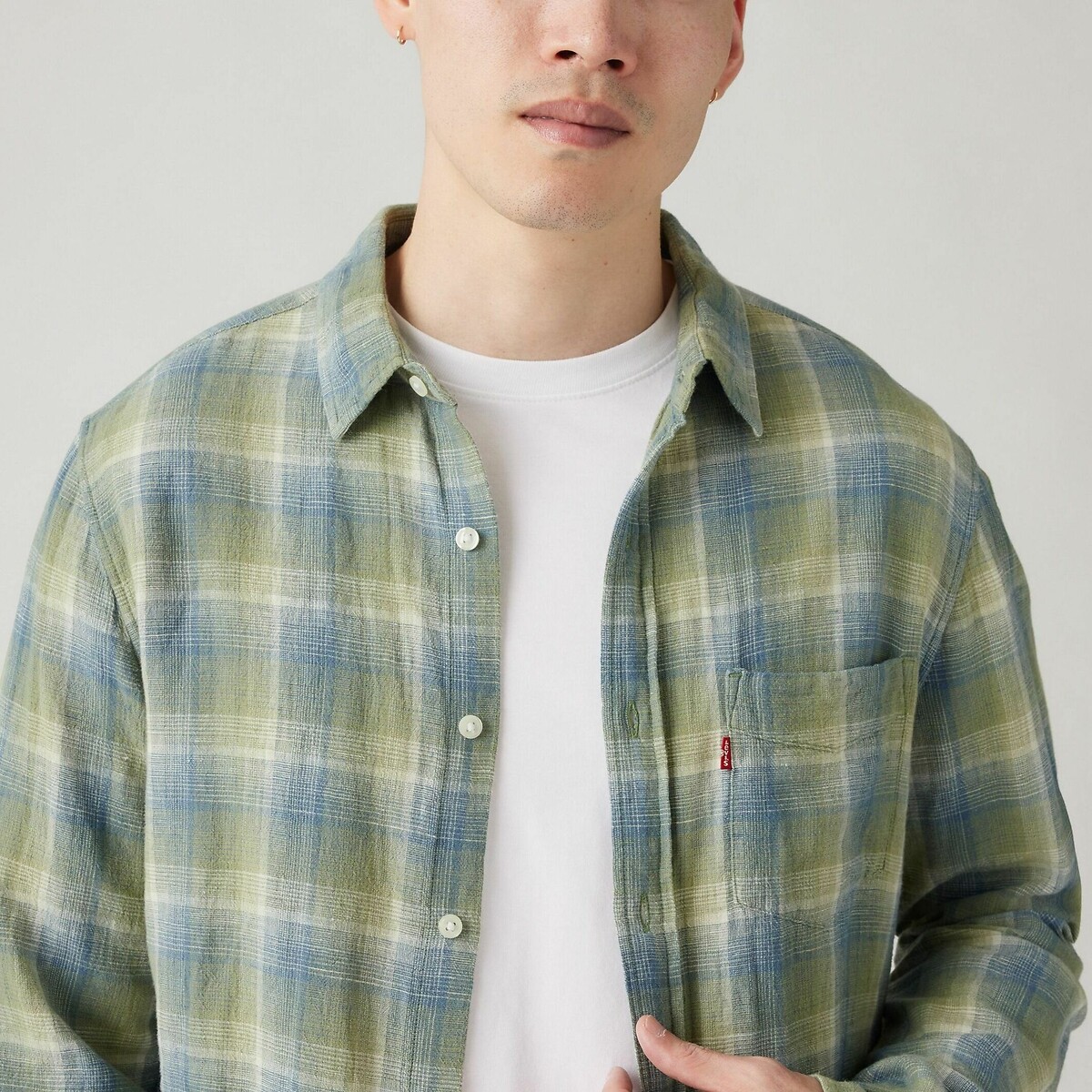 Cotton Linen Shirt in Regular Fit with Pocket khaki checks, LEVI'S