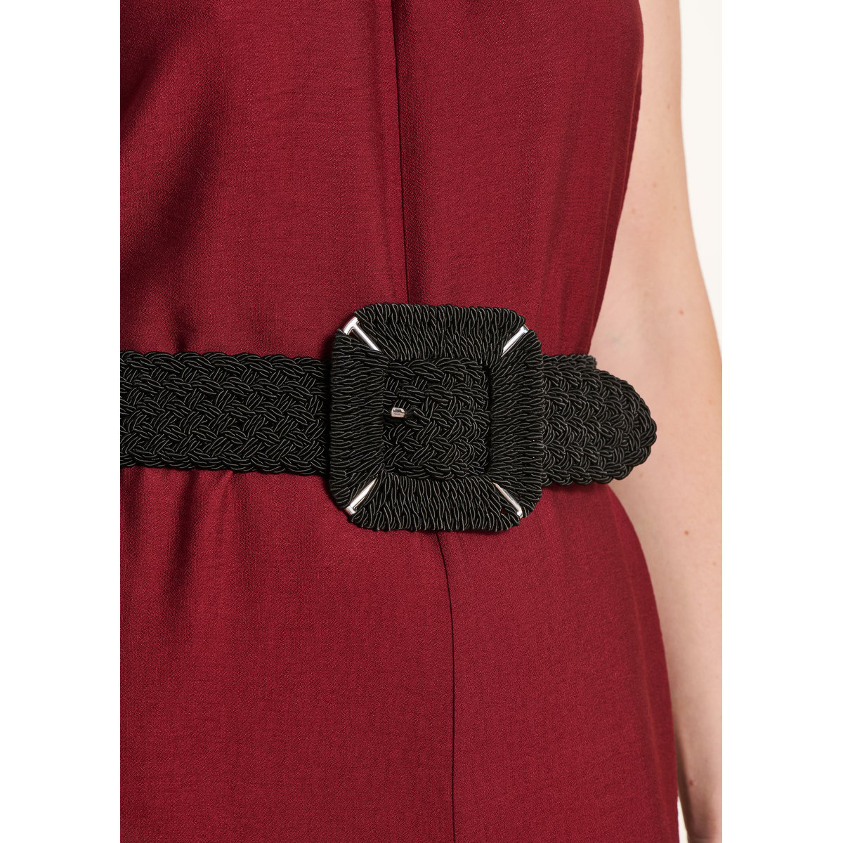 Ceinture large tressée boucle carrée noir, LA FEE MARABOUTEE