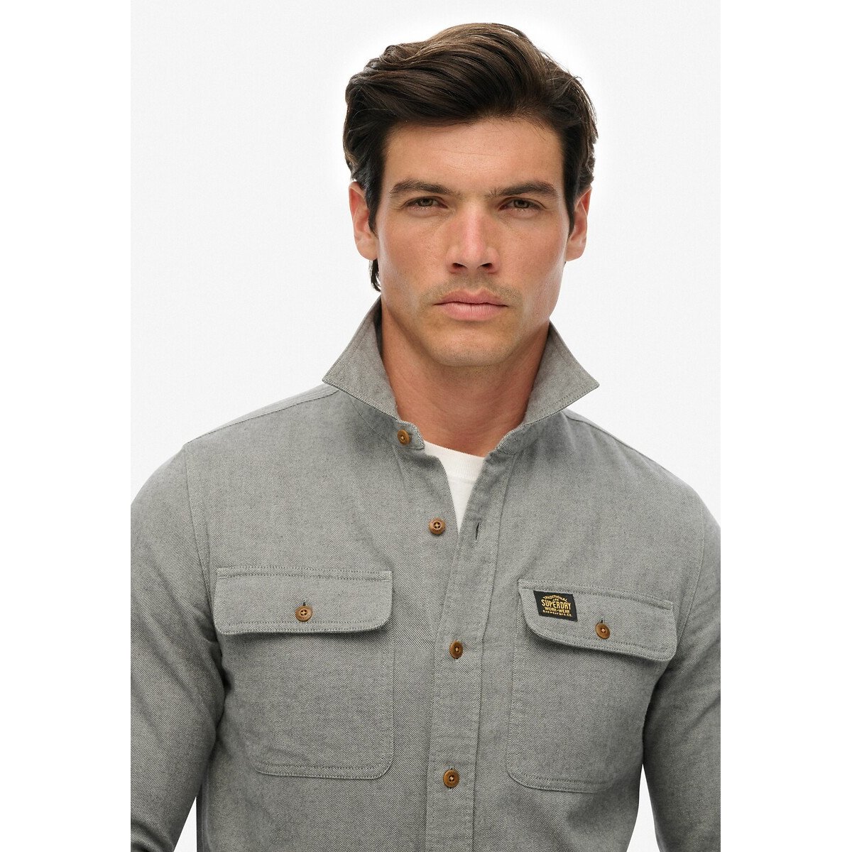 Plain Flannel Shirt blue grey, SUPERDRY