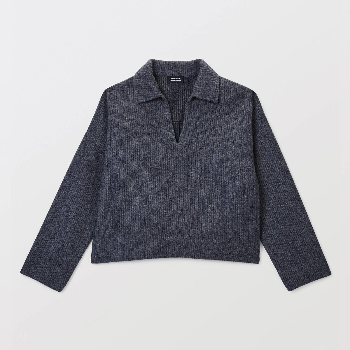 Top manches longues uni contenant de la laine requin, MONOPRIX