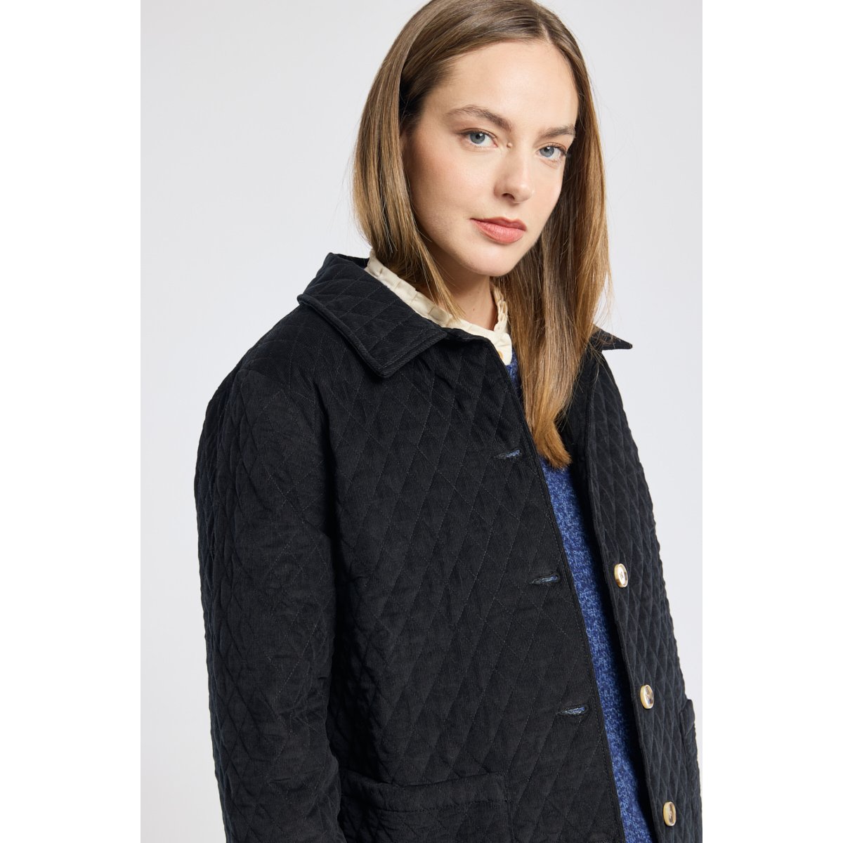 Veste velours matelassée en coton noir, ARMOR-LUX