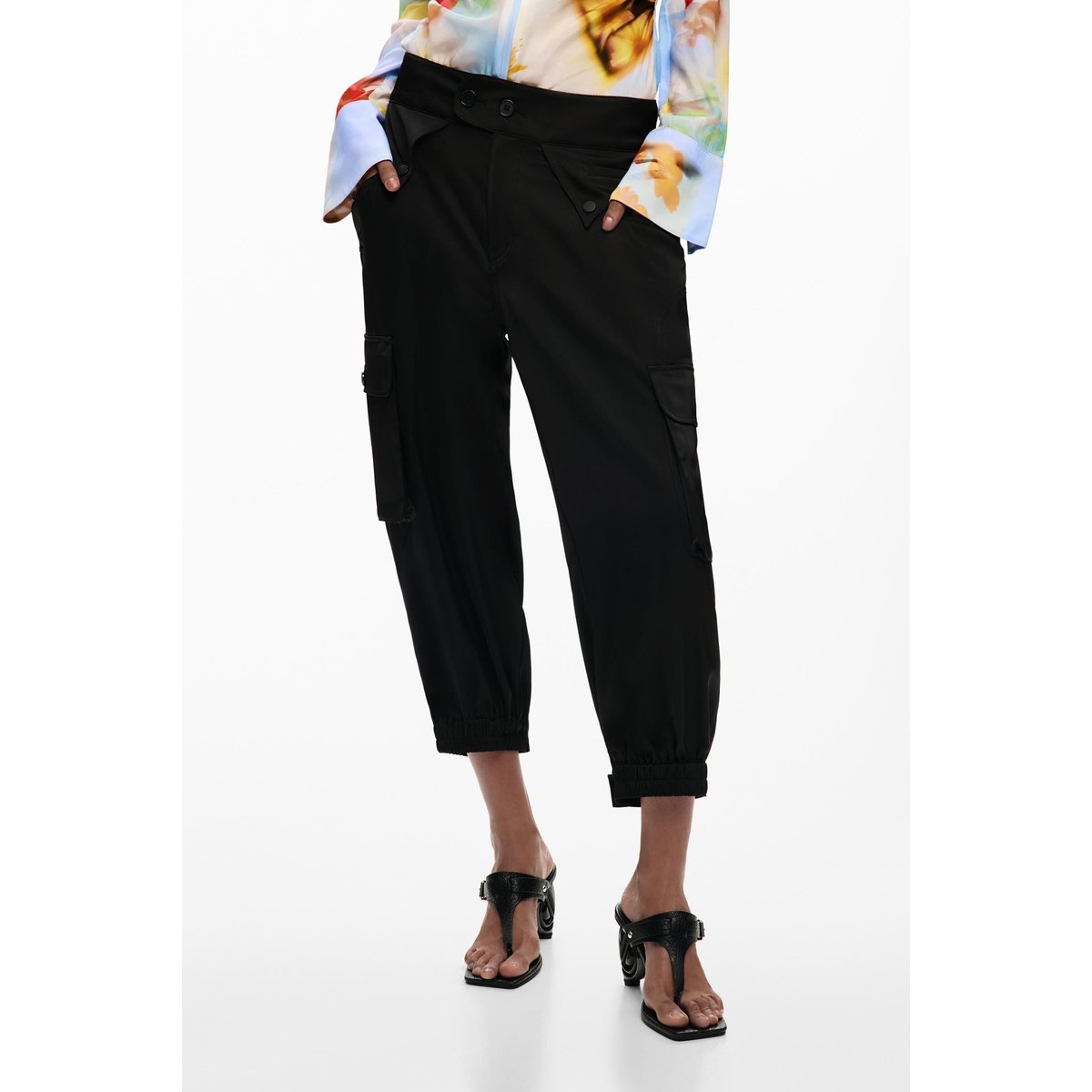 Pantalon capri cargo noir, DESIGUAL