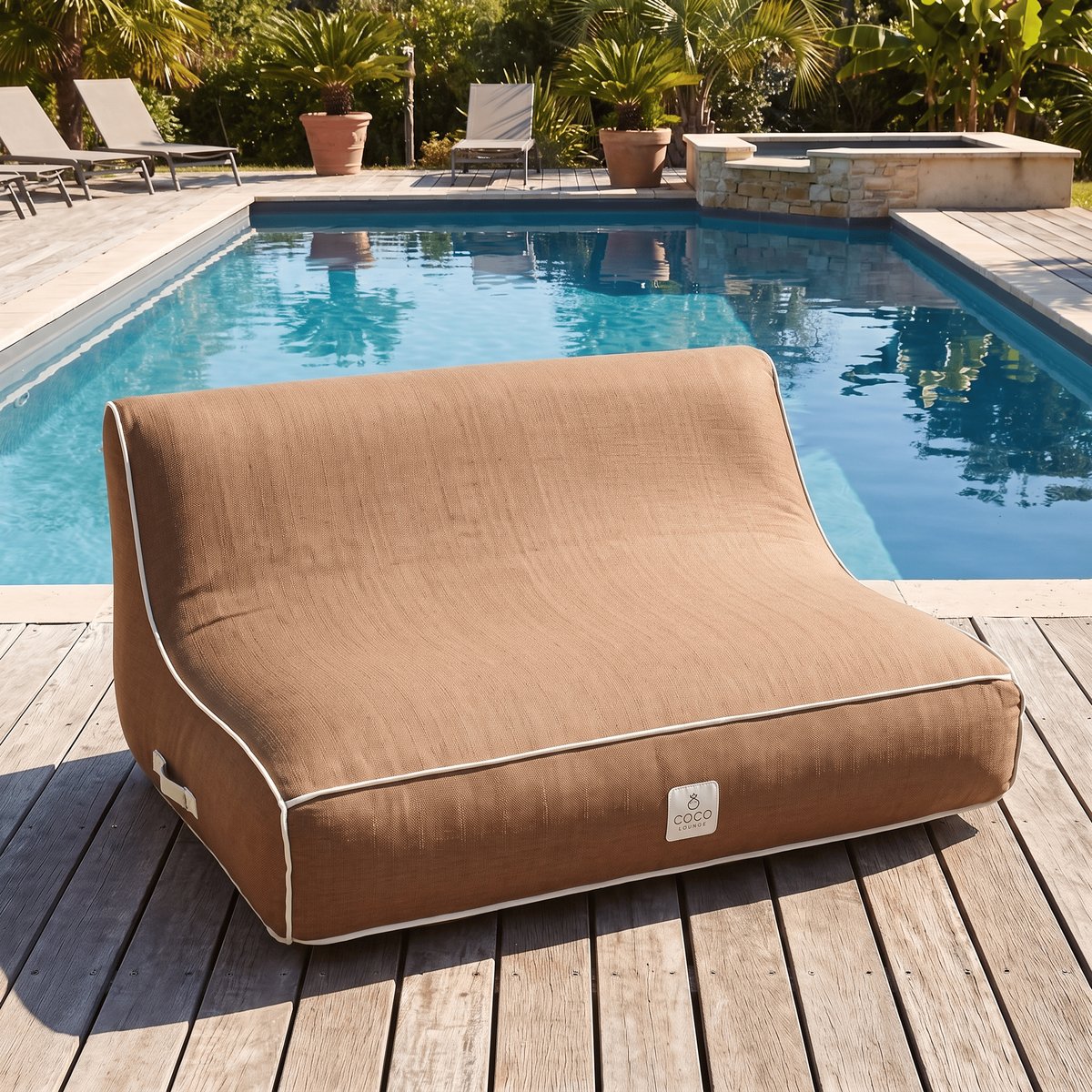 Canapé gonflable alizé en olefin couleur toile de jute 160x105x75 cm chocolat, COCO LOUNGE