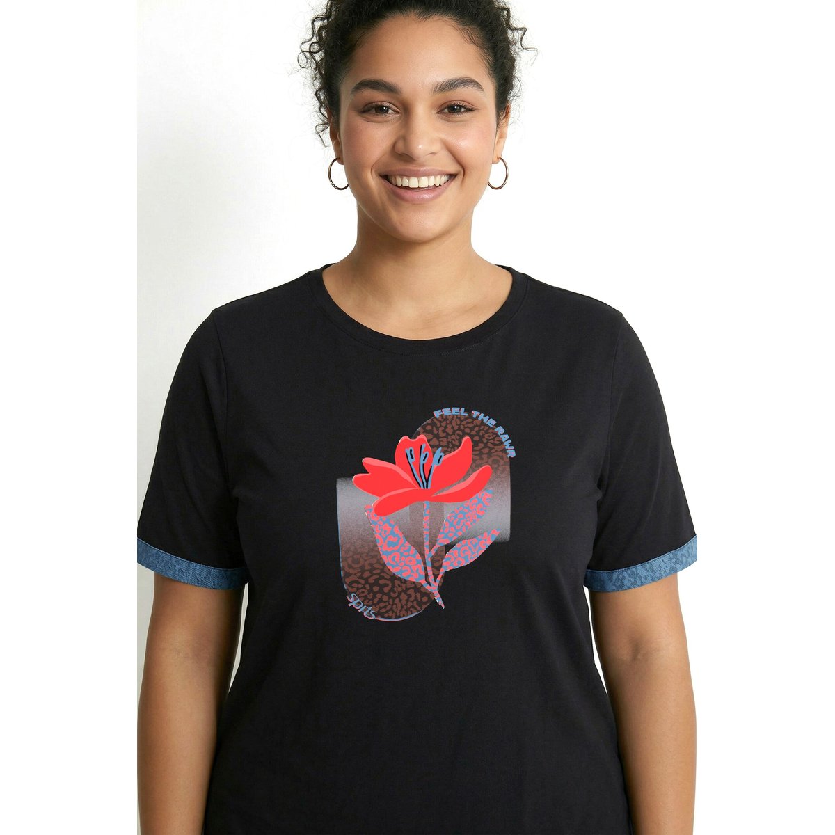 T-shirt technique avec motif imprimé noir, ULLA POPKEN