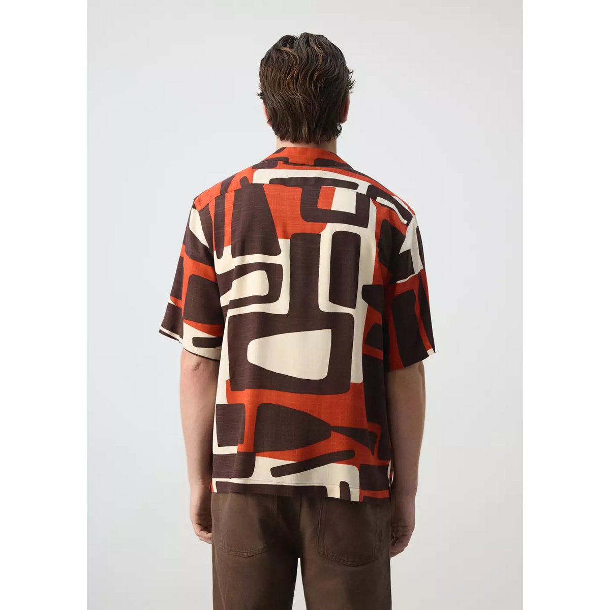 Chemise imprimée col bowling orange brûlé, MANGO MAN