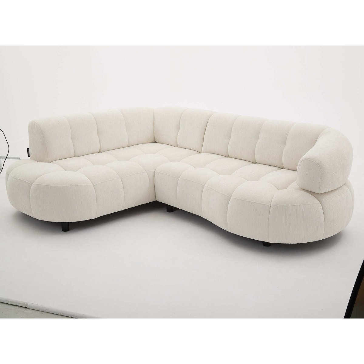 Canapé d'angle convertible 3 places en tissu lisse, LOVELY beige, BOBOCHIC