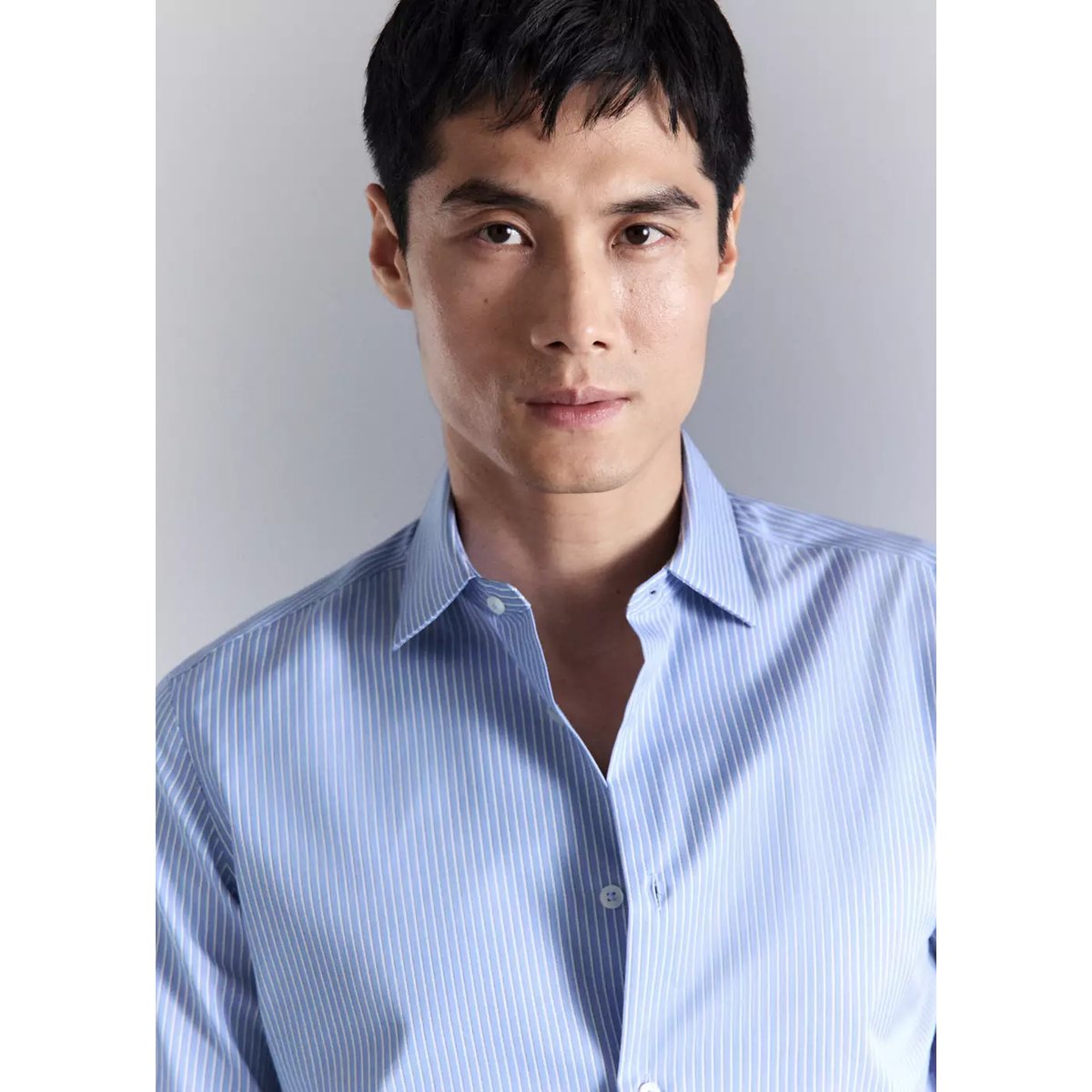 Chemise coton comfort stretch non-iron à rayures bleu ciel, MANGO MAN