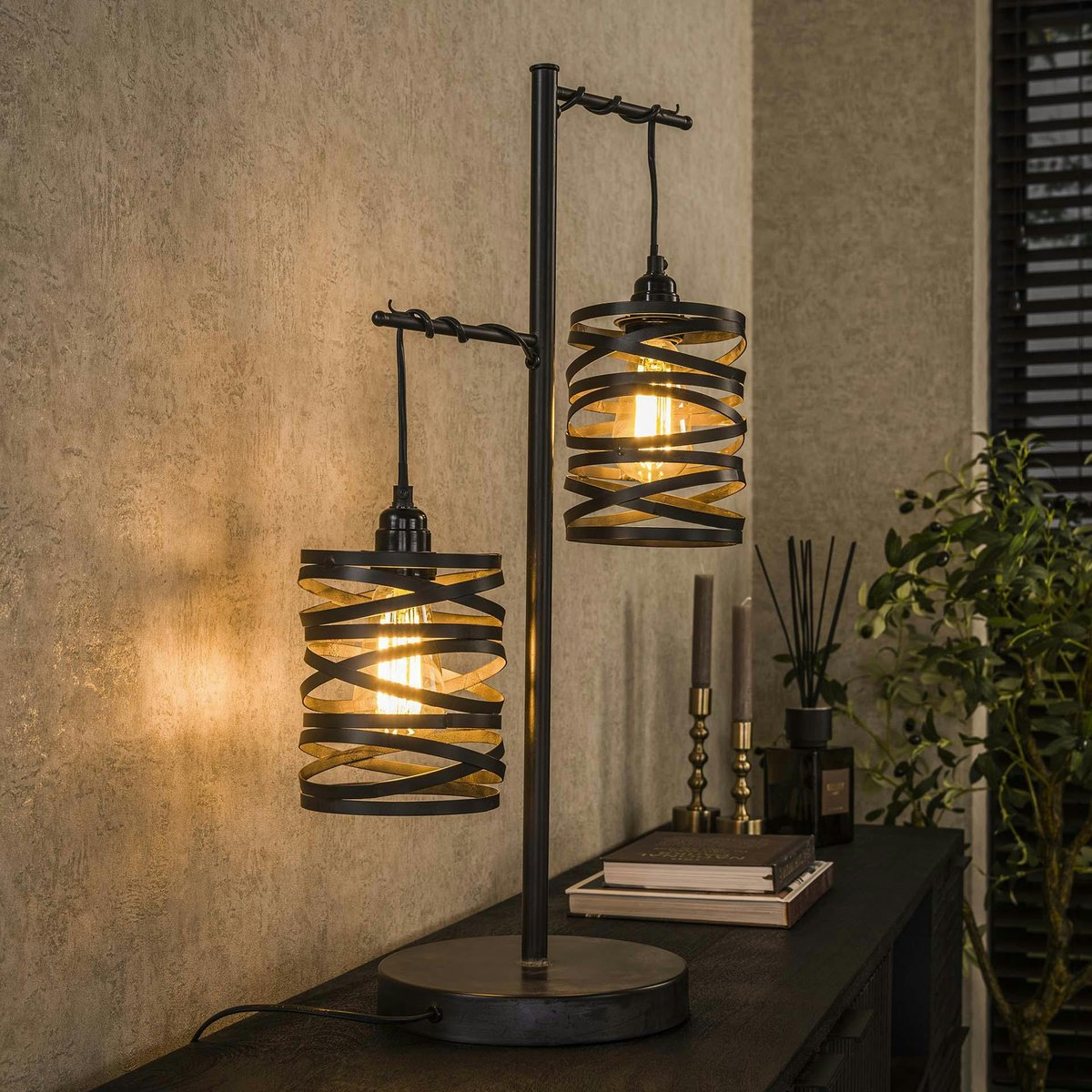 Lampe à poser ruban 2 abat-jours RALF gris foncé, PIER IMPORT
