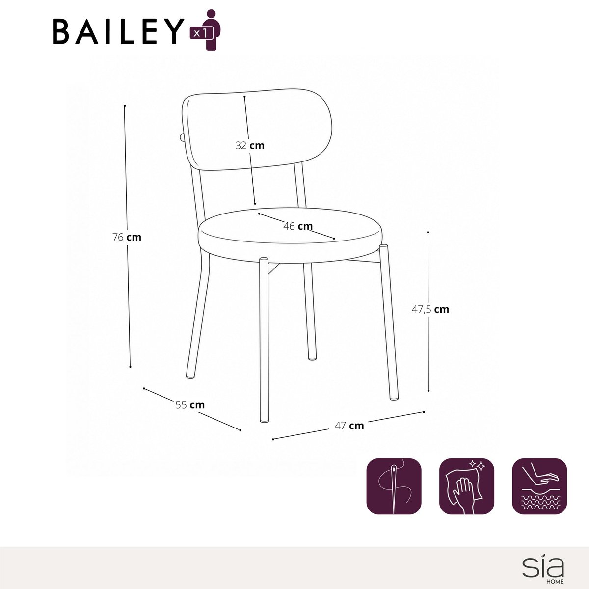 Lot de 2 chaises en tissu tramé toucher doux BAILEY crème, SIA HOME
