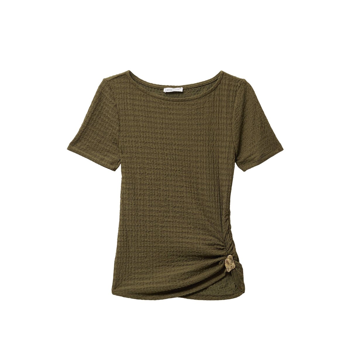 T-shirt col rond manches courtes bijou vert kaki, CACHE CACHE