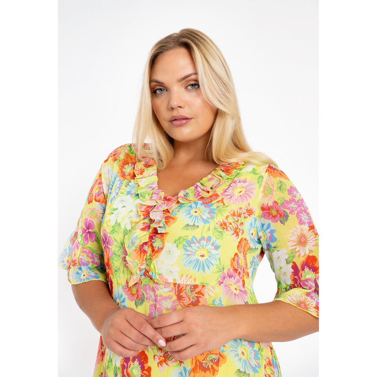 Robe imprimé / imprimée floral vert vif, YOEK
