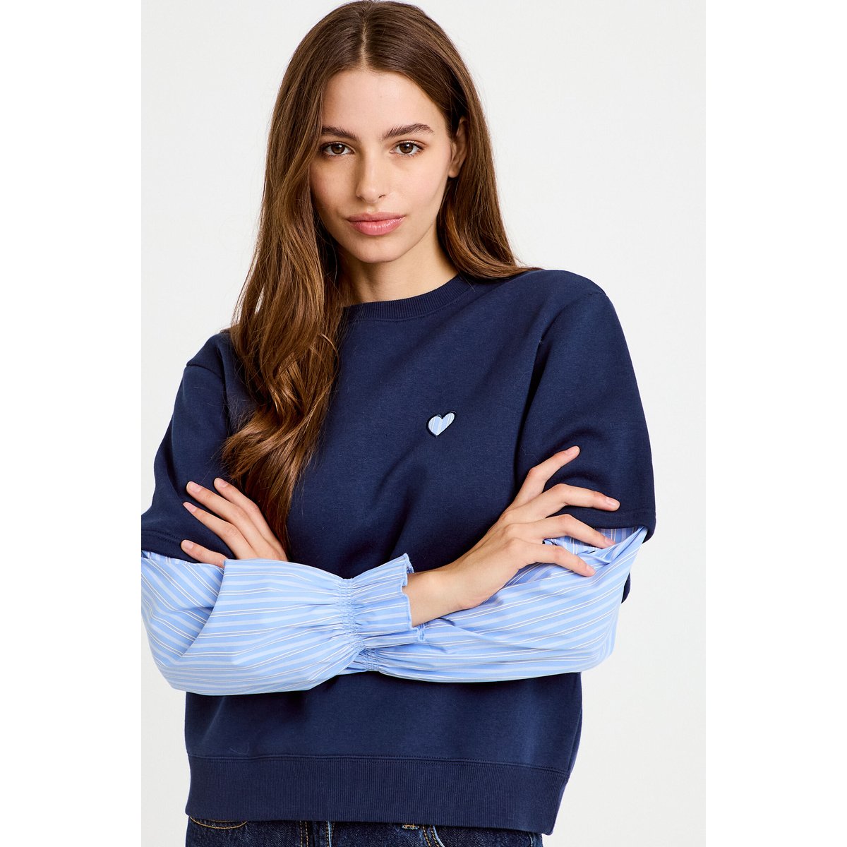 Sweat bi-matière manches longues bleu marine, CACHE CACHE