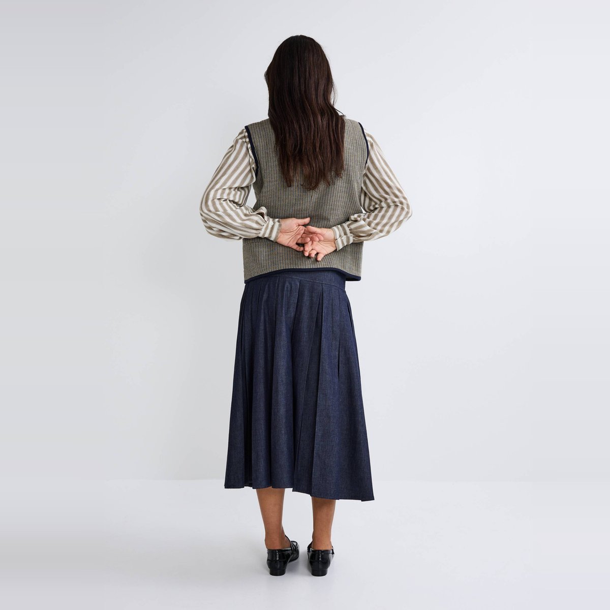 Jupe midi en denim stone denim, MONOPRIX
