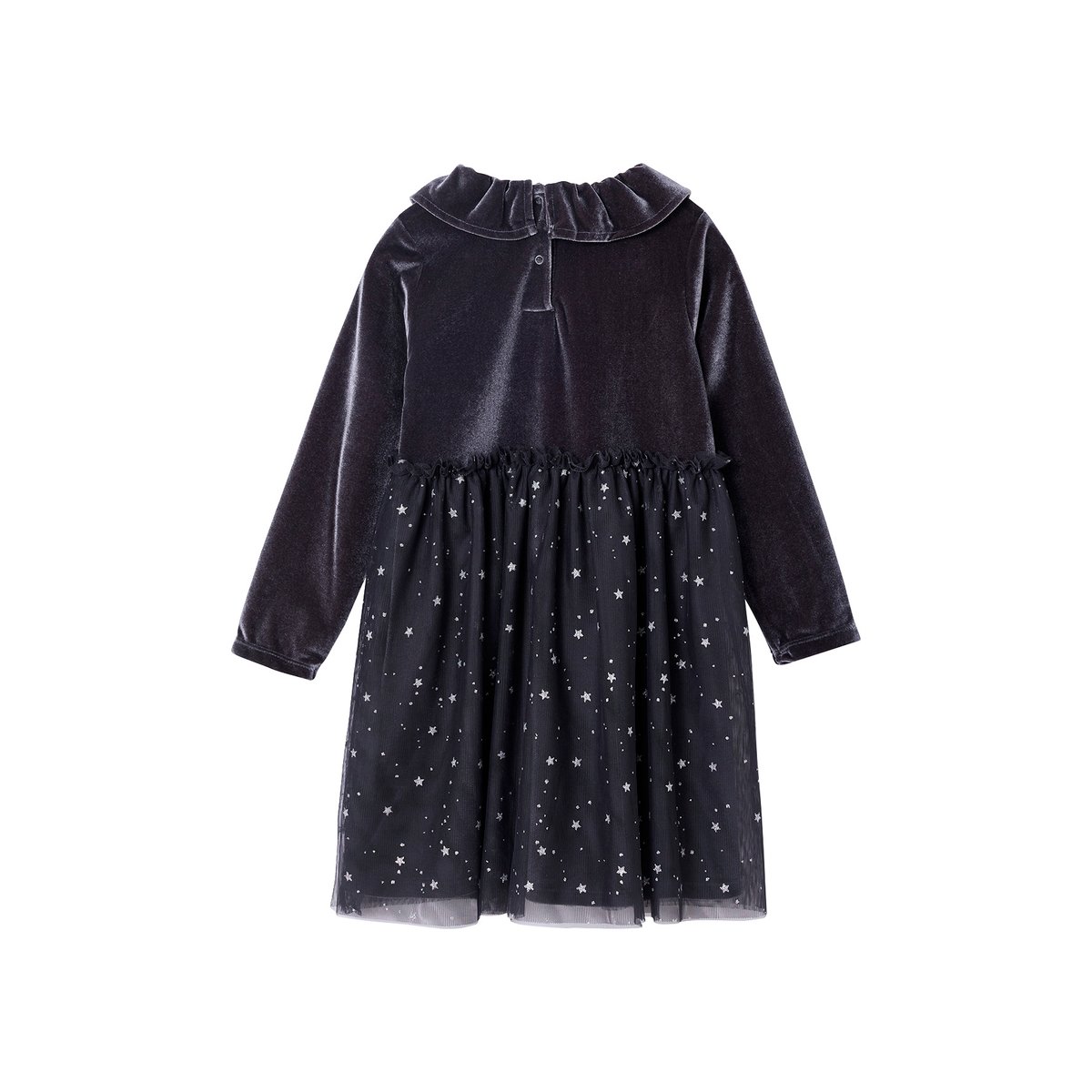 Robe noël velours tulle étoilé anthracite, VERTBAUDET
