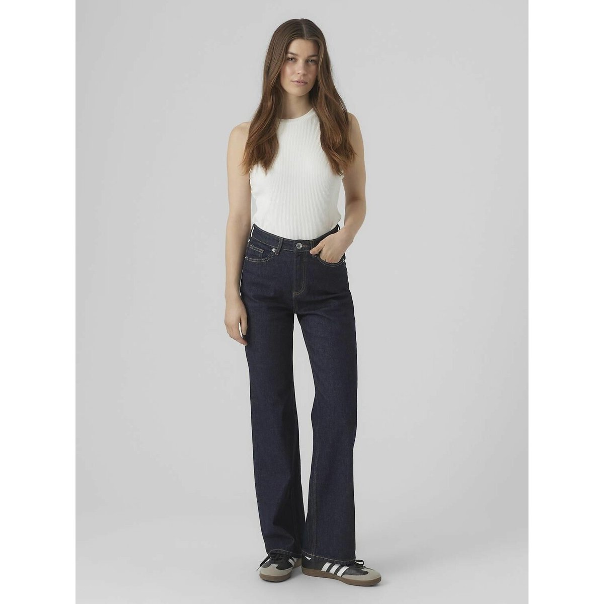 Wide Leg Jeans with High Waist dark blue            , VERO MODA