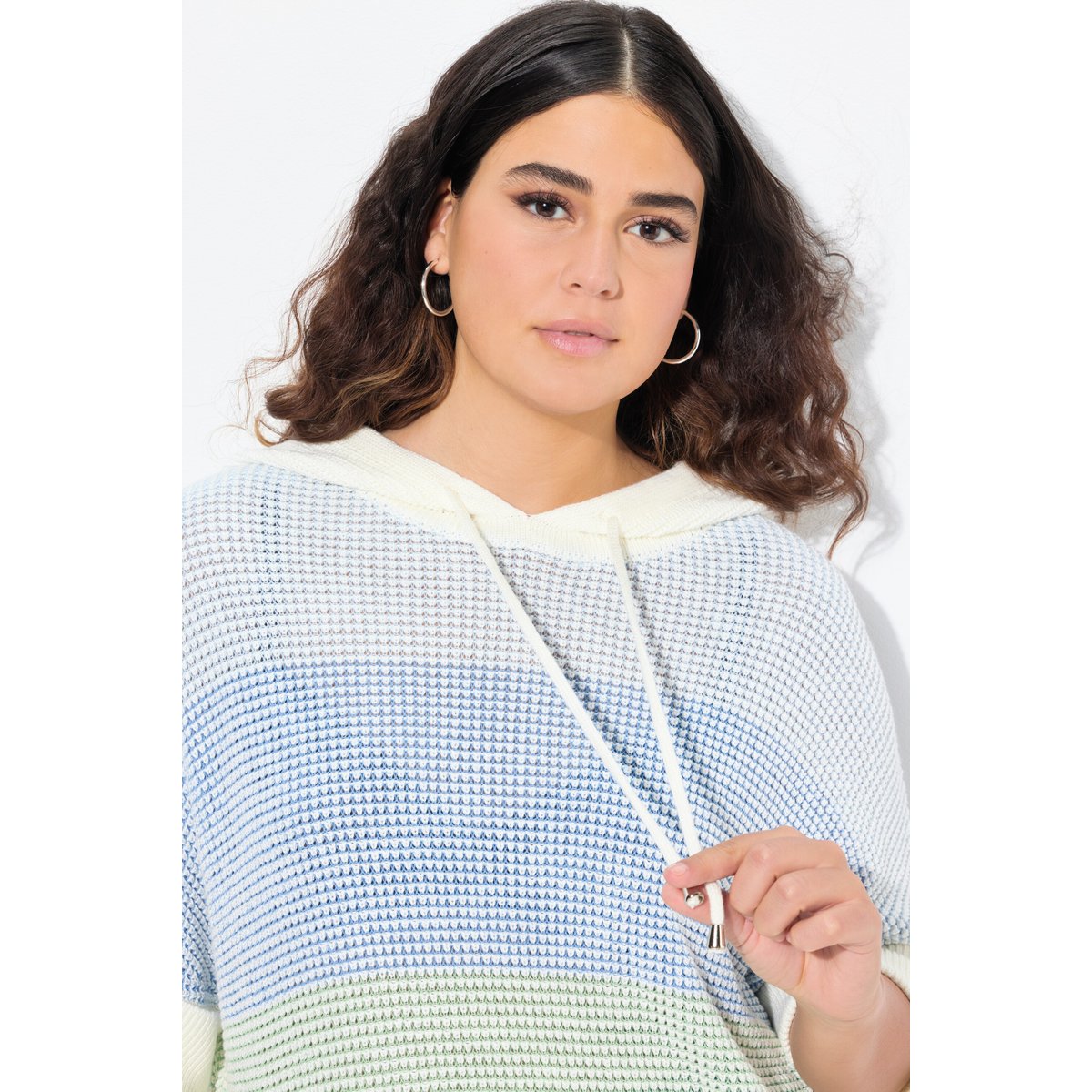 Pull à larges rayures et capuche menthe verte, ULLA POPKEN