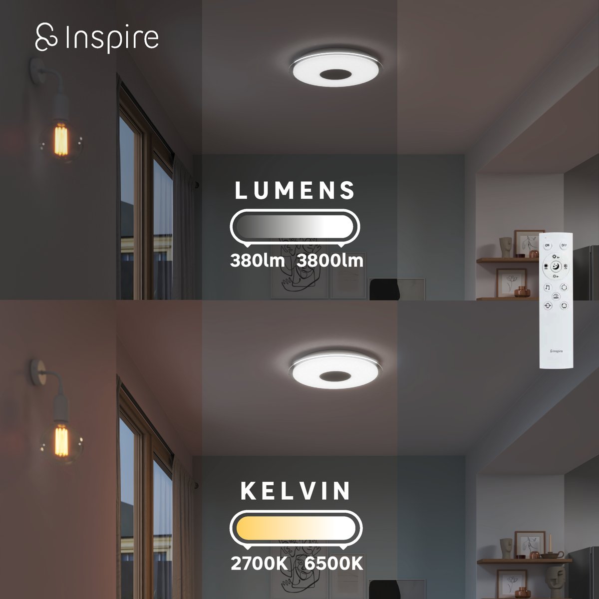 Plafonnier connecté LED avec enceinte, VZZINI ENKI blanc, INSPIRE
