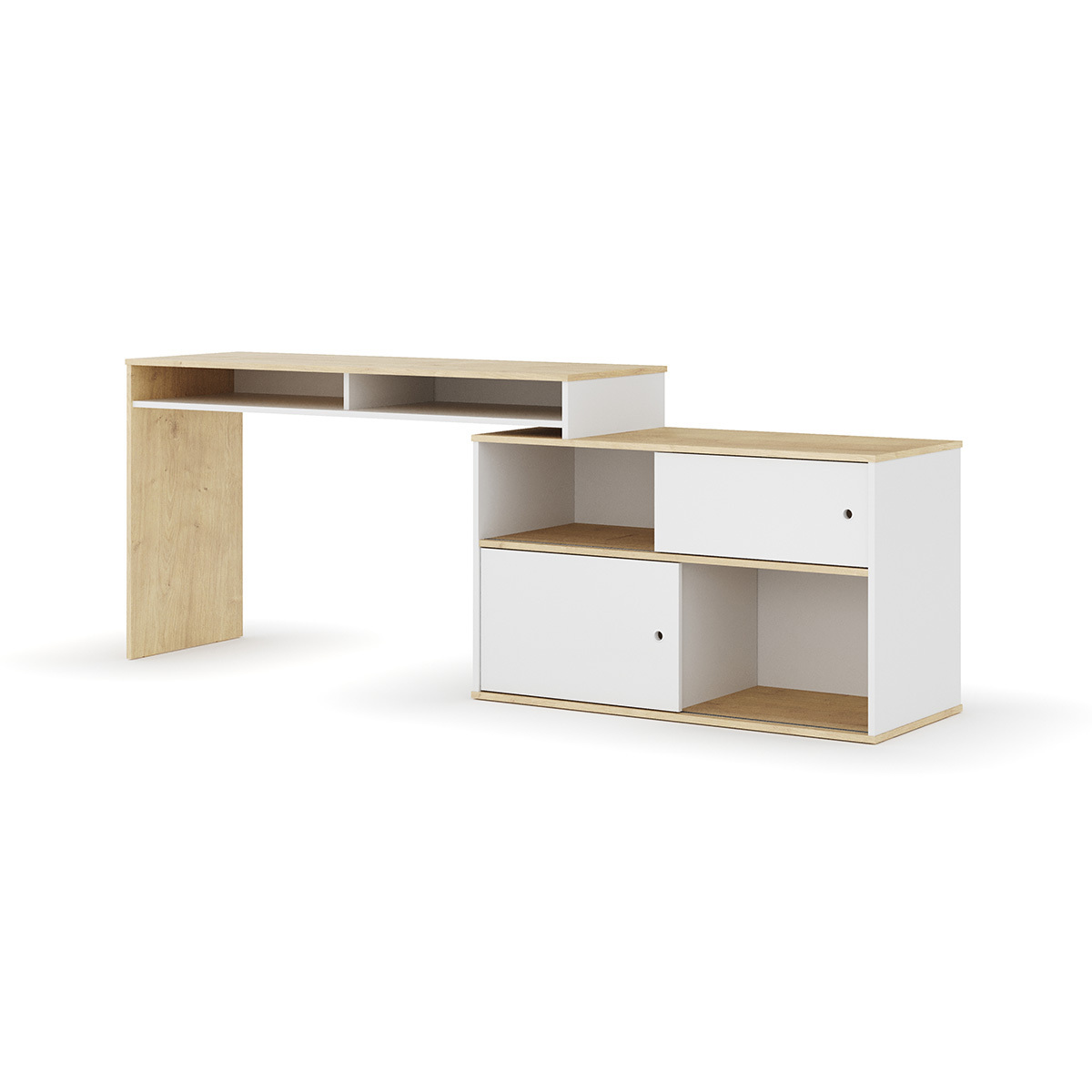 Bureau modulable avec rangement MOON blanc et bois, AKITEN RETAIL