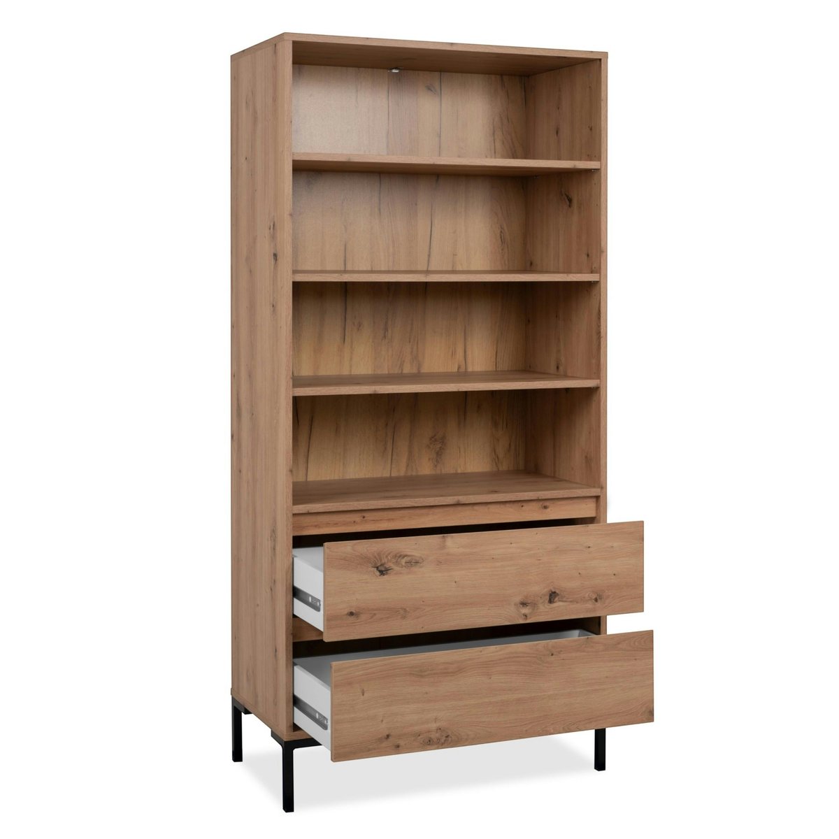 Bibliothèque étagère décor bois 2 tiroirs KARVI bois naturel, PIER IMPORT