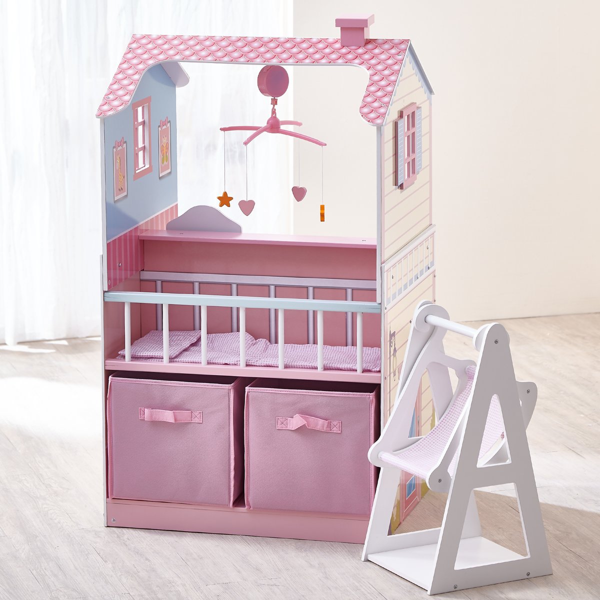 Table à langer poupée avec rangement et lit bébé rose, TEAMSON KIDS