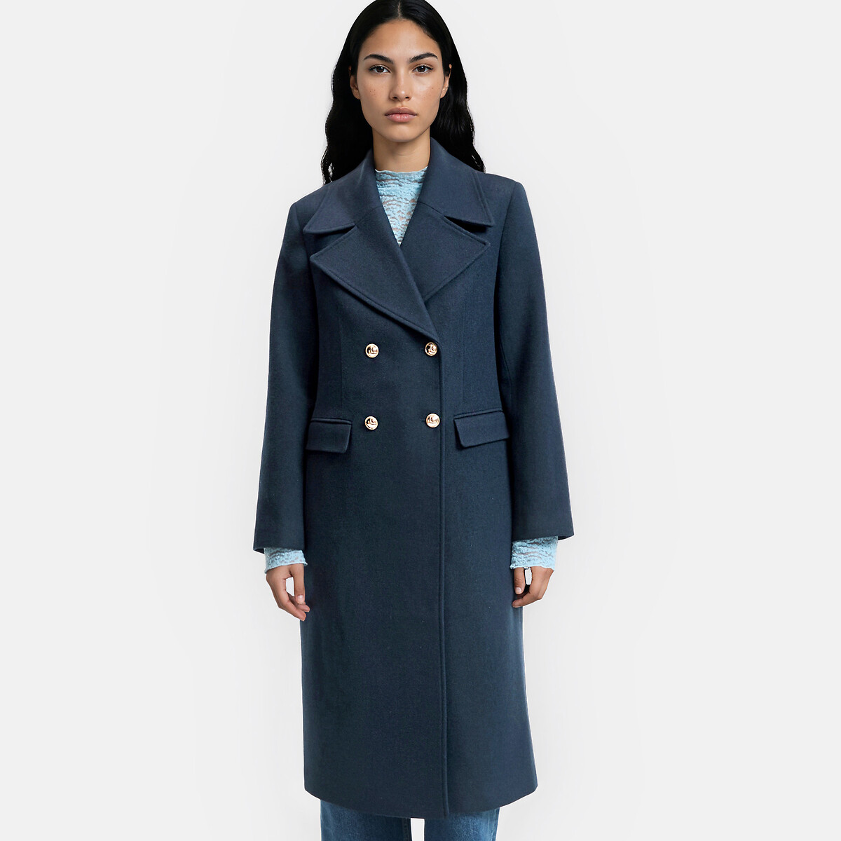 Long military coat navy blue, LA REDOUTE COLLECTIONS
