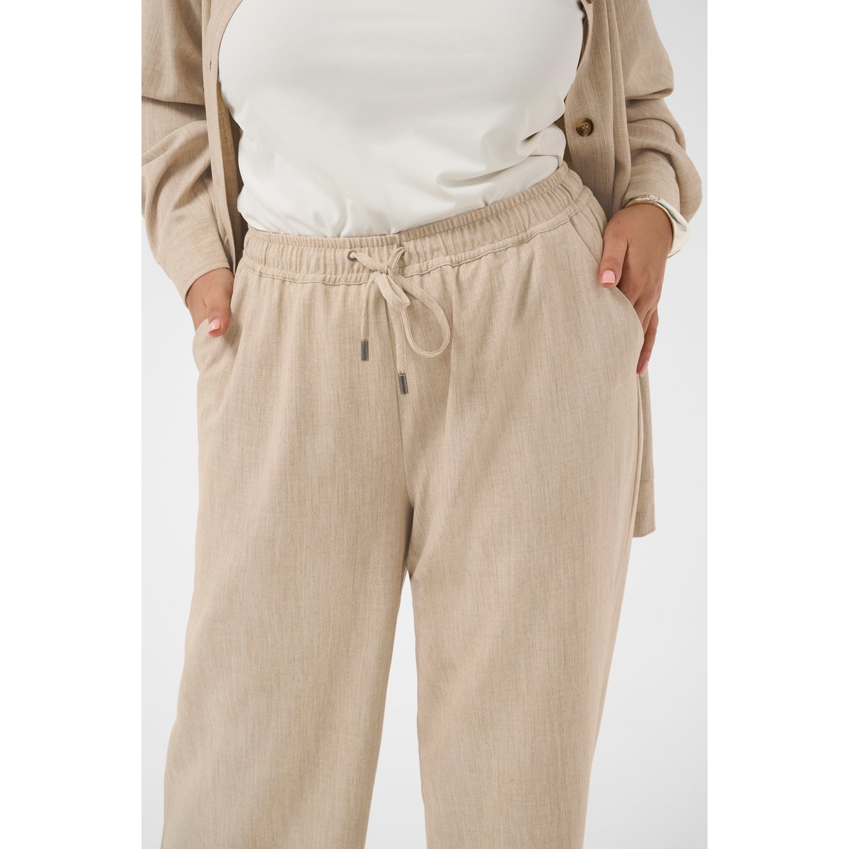 Pantalon casual beige feather gray melange, KAFFE CURVE