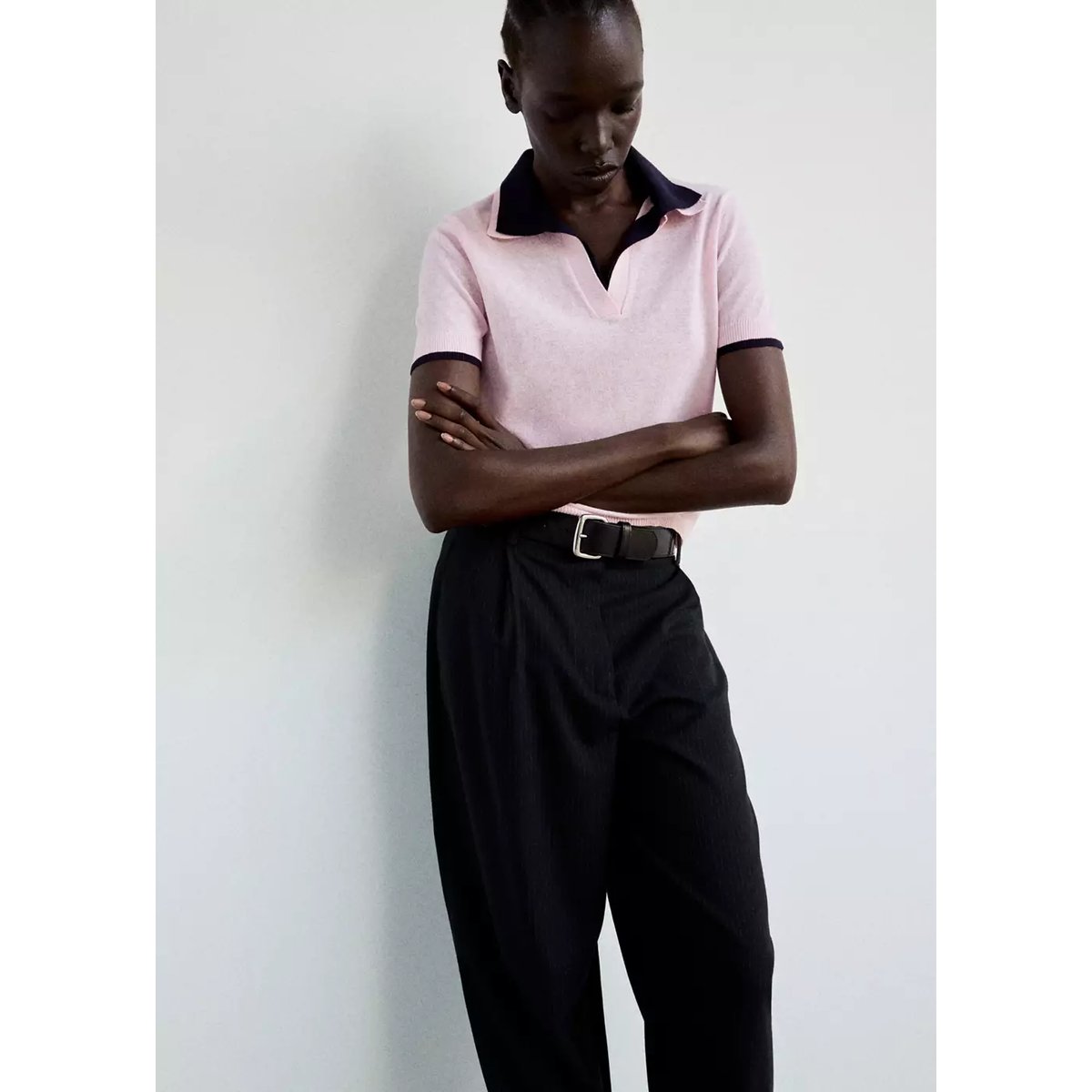 Polo en jersey avec col contrastant rose clair, MANGO