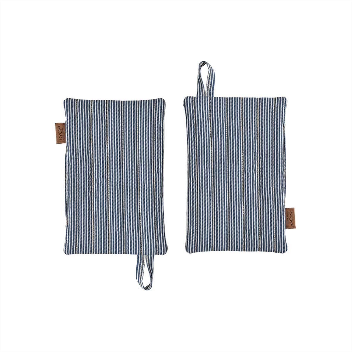 Lot de 2 maniques en coton à rayures bleu beige, OYOY LIVING DESIGN