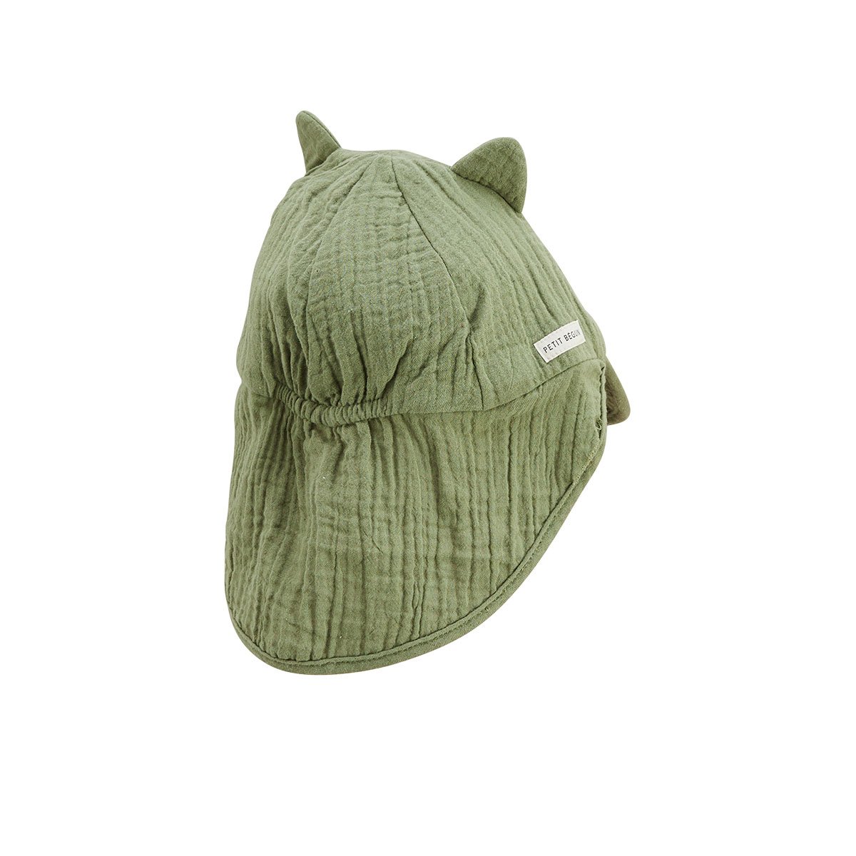 Casquette cache cou bébé en gaze de coton Gabin vert, PETIT BEGUIN