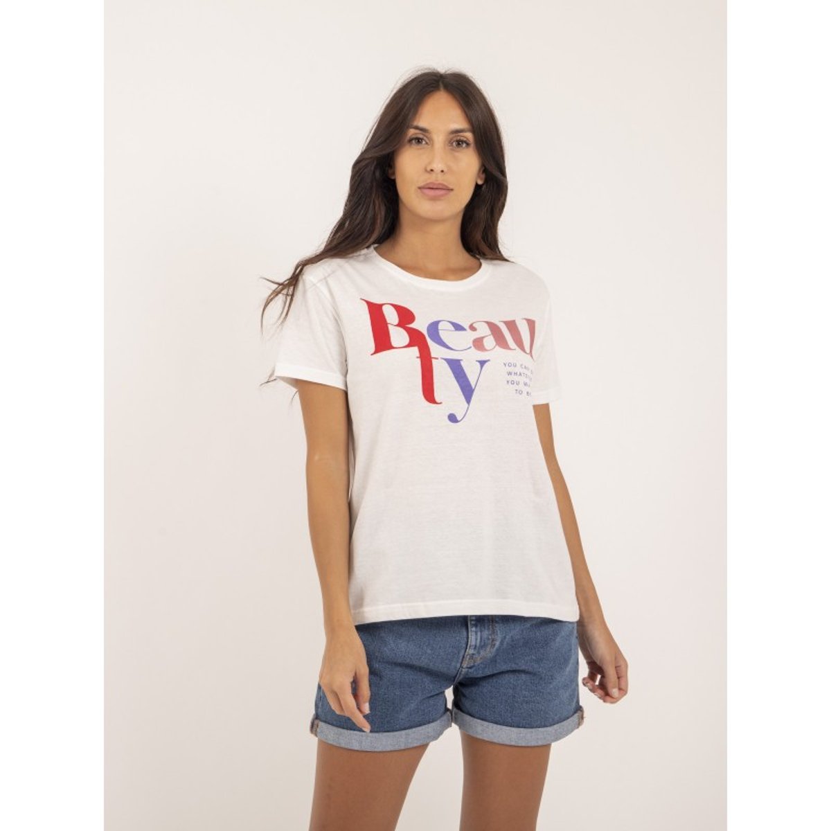 T-shirt Col Rond Message Figuier beige, DONA LISA