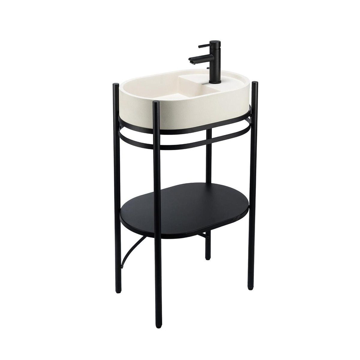 Meuble simple vasque sur pieds 55cm en métal noir et vasque béton et robinet noir LUCIA beige, MOB IN