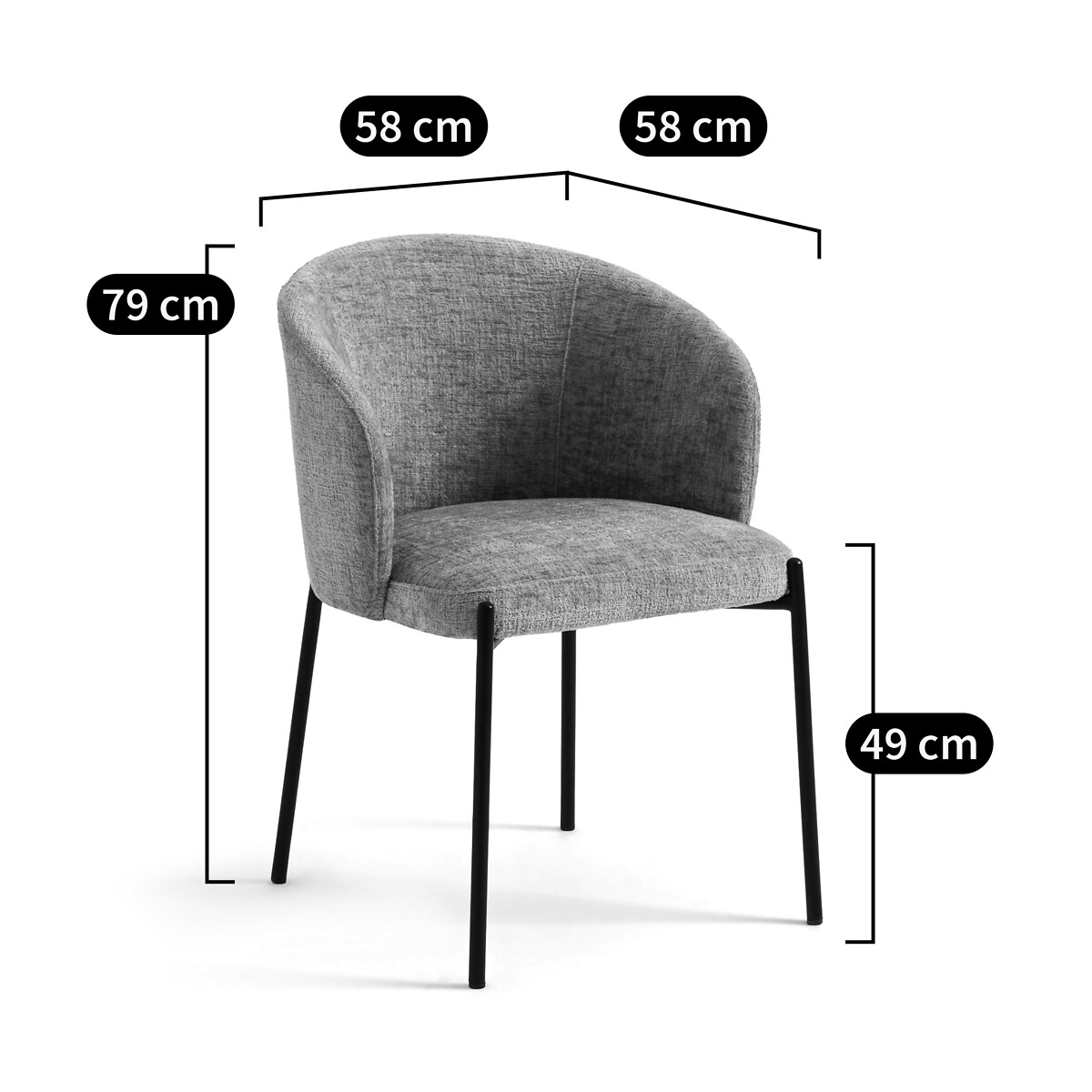 Fauteuil de table velours chenille, Kinna vison, AM.PM