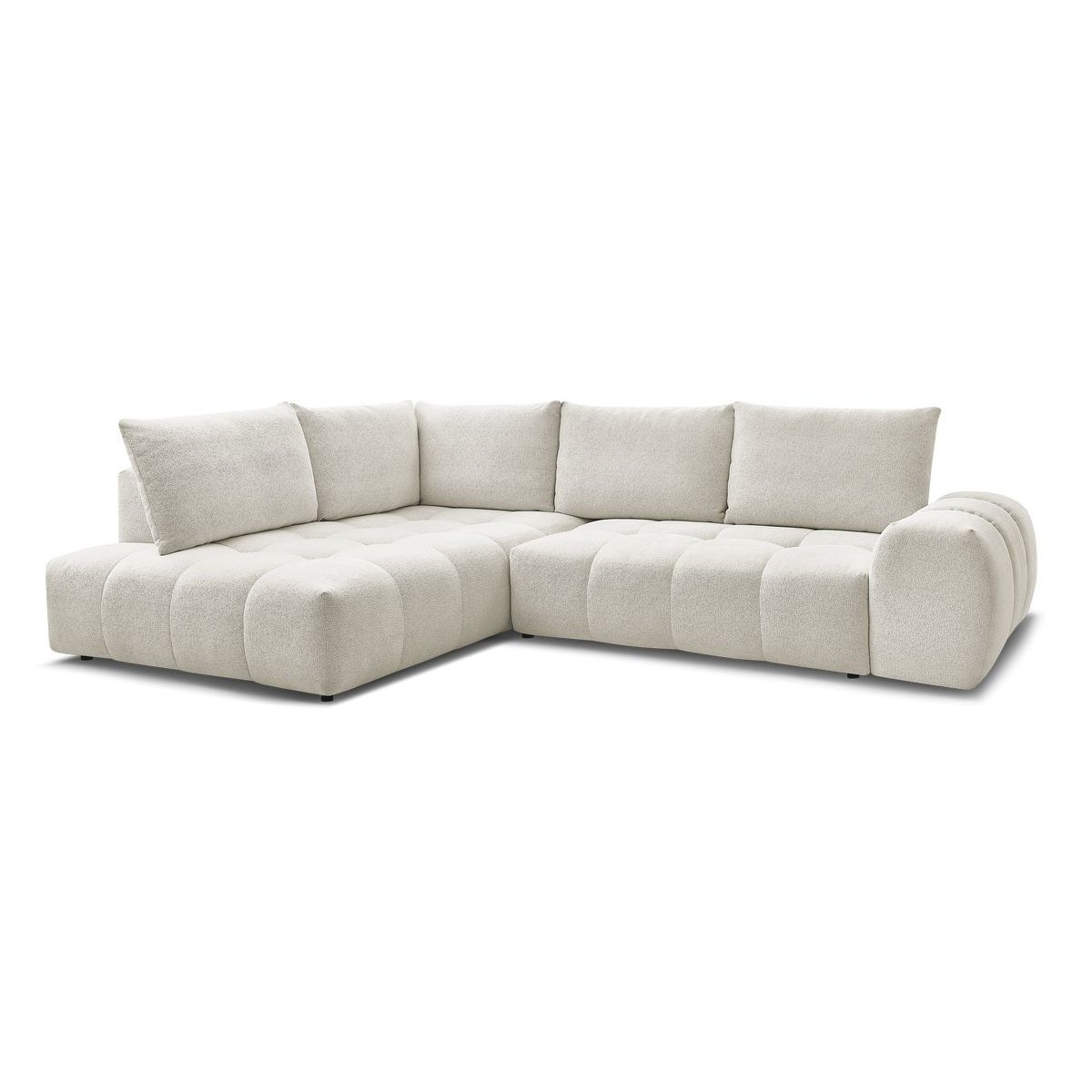 Canapé d'angle convertible 3 places en tissu chiné, EVEREST blanc, BOBOCHIC