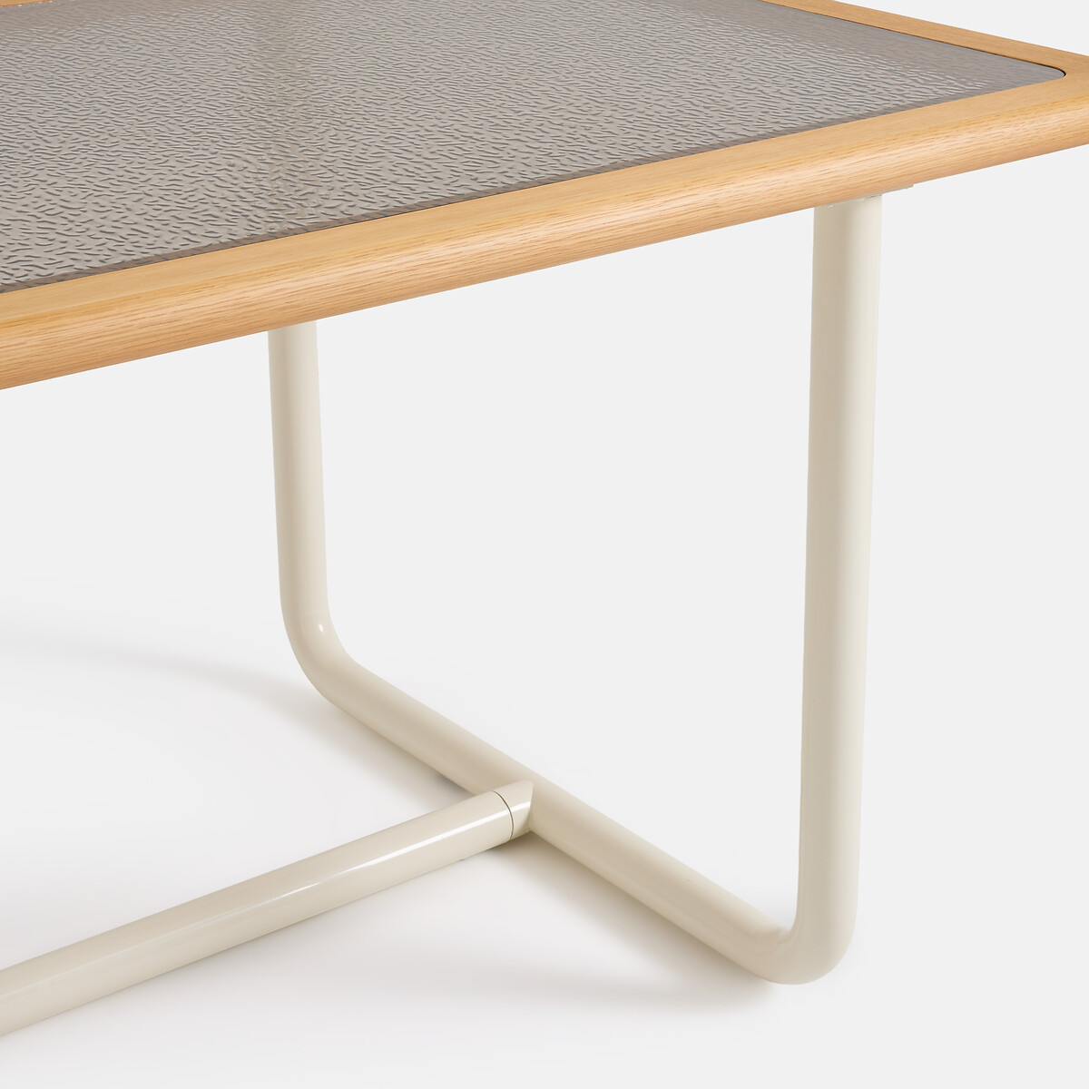Table à manger rectangulaire, plateau verre bullé, 6 personnes, UBLO chêne/beige, LA REDOUTE INTERIEURS