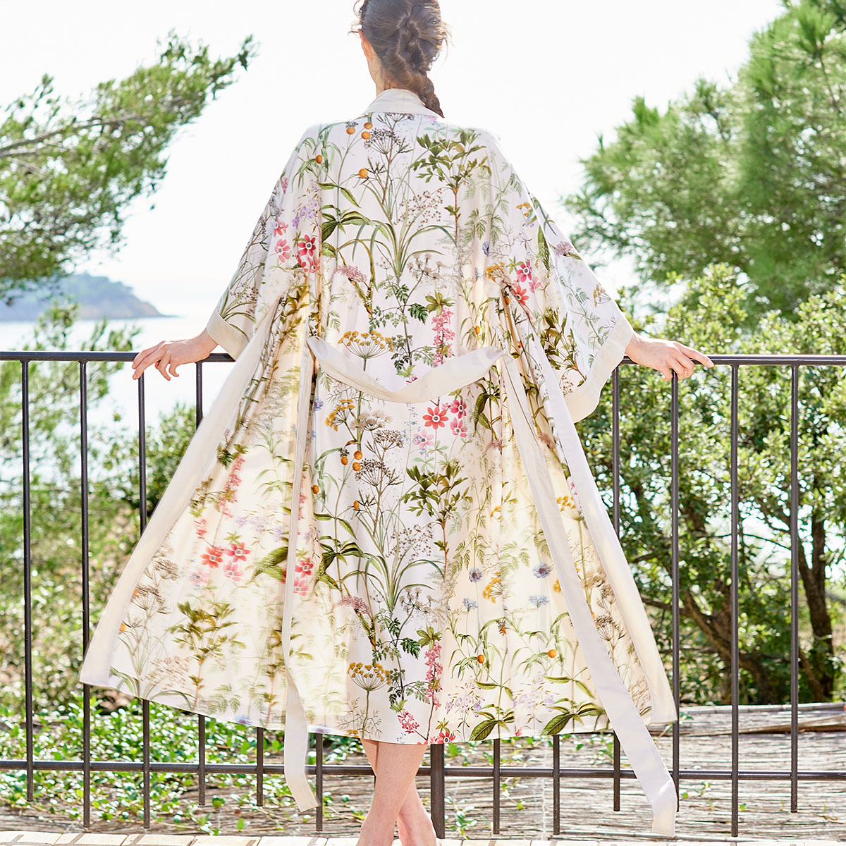 Kimono long satin de coton PRAIRIE LEGERE beige, GARNIER THIEBAUT