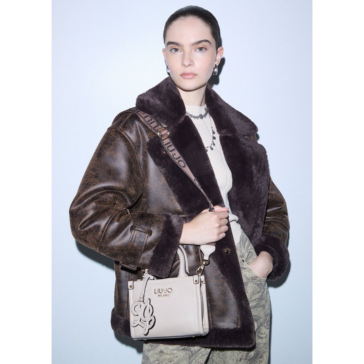 Mini sac avec bandoulière jacquard blanc, LIU JO
