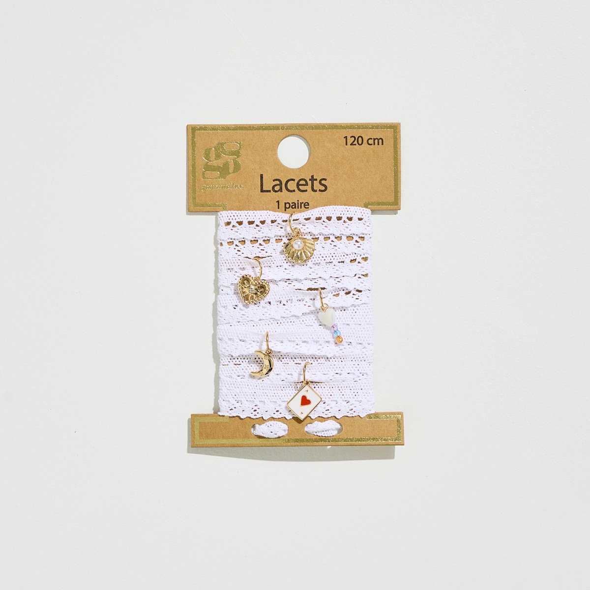 Paire de lacets ajourés et charms blanc cassé ecru, GRAIN DE MALICE