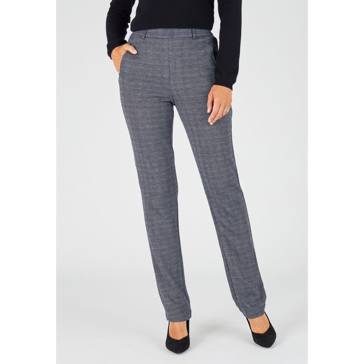 Pantalon enfilable maille jacquard émerisée bleu chevrons, DAMART