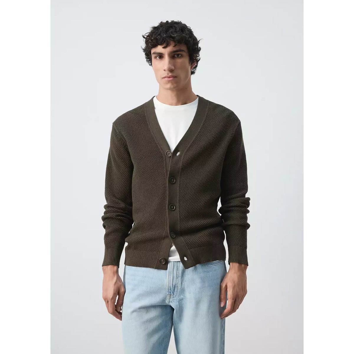Cardigan maille moyenne microstructure chocolat, MANGO MAN