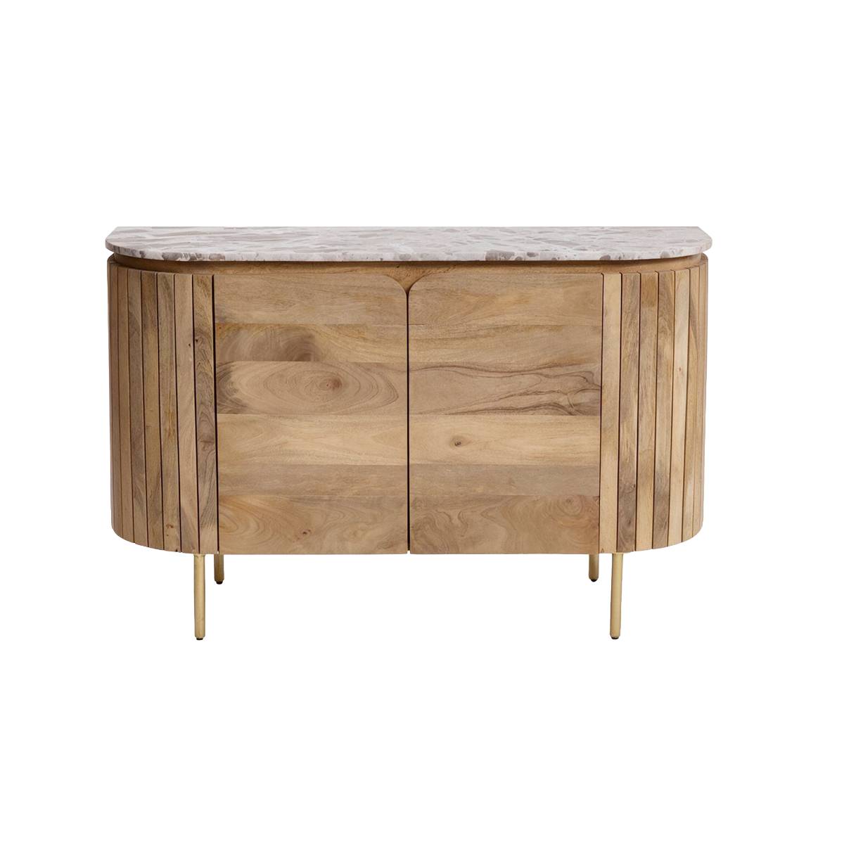 Buffet en marbre et bois de manguier CYRENE bois clair, MADE IN MEUBLES