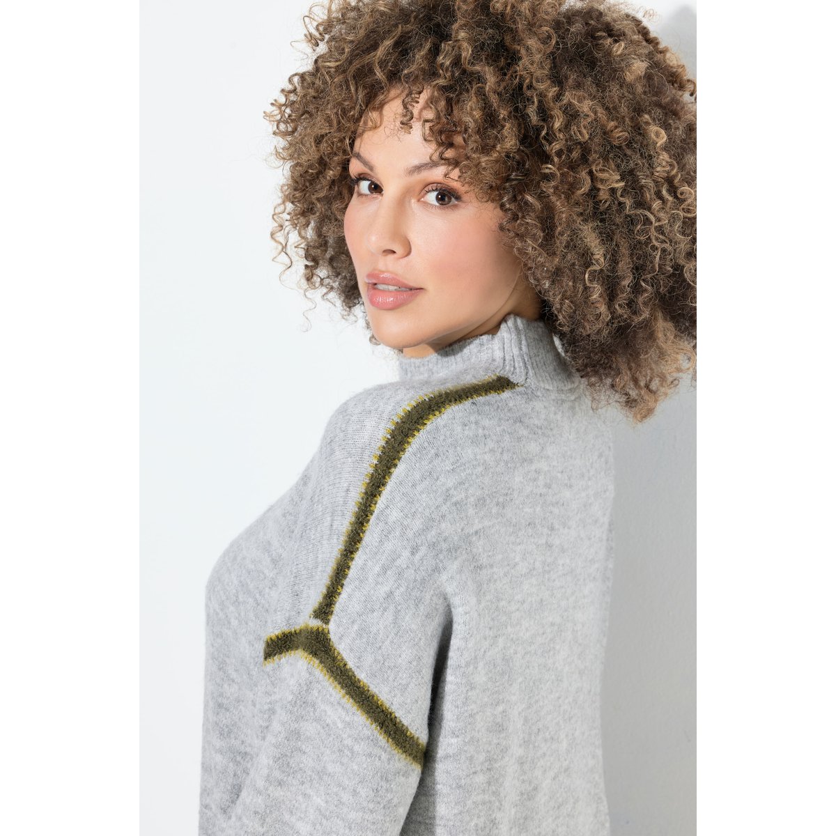 Pull à col montant et manches longues gris clair chiné, ULLA POPKEN