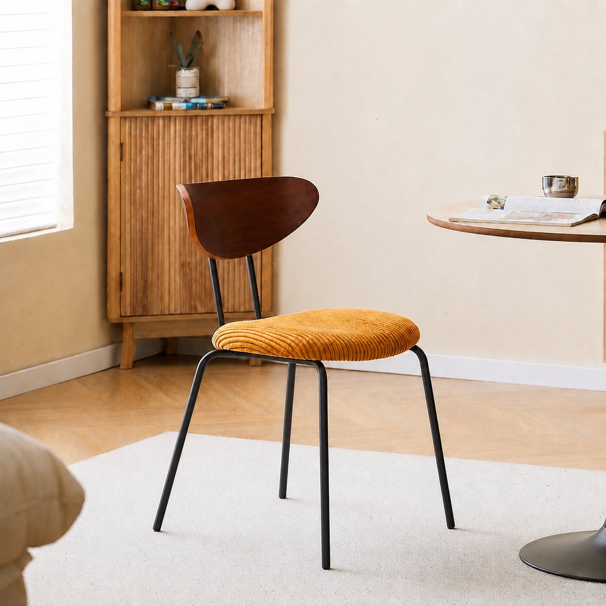 Lot de 2 chaises de salle à manger en bois, métal et tissu, NIBE jaune moutarde, NORDLYS