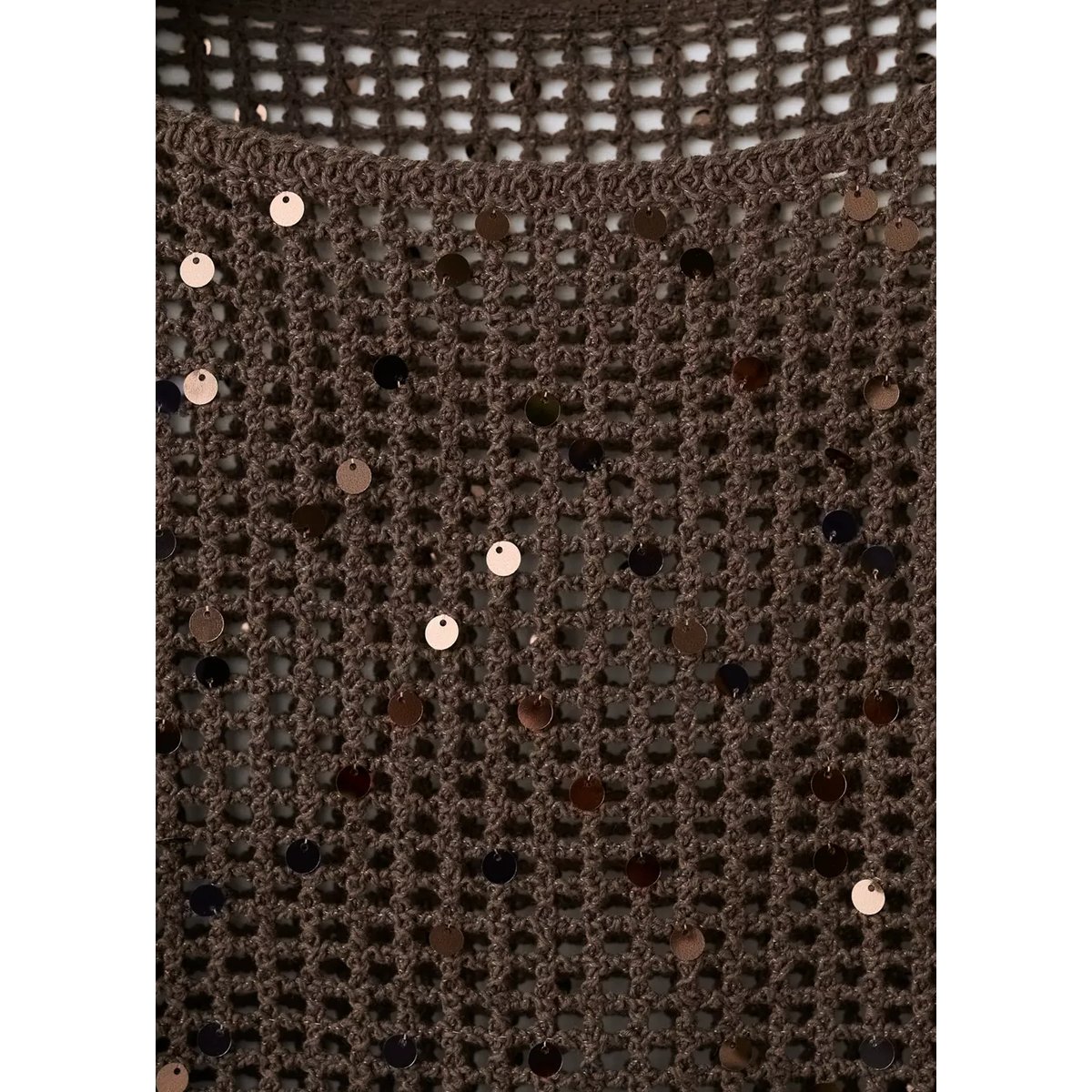 Pull en crochet à sequins chocolat, MANGO