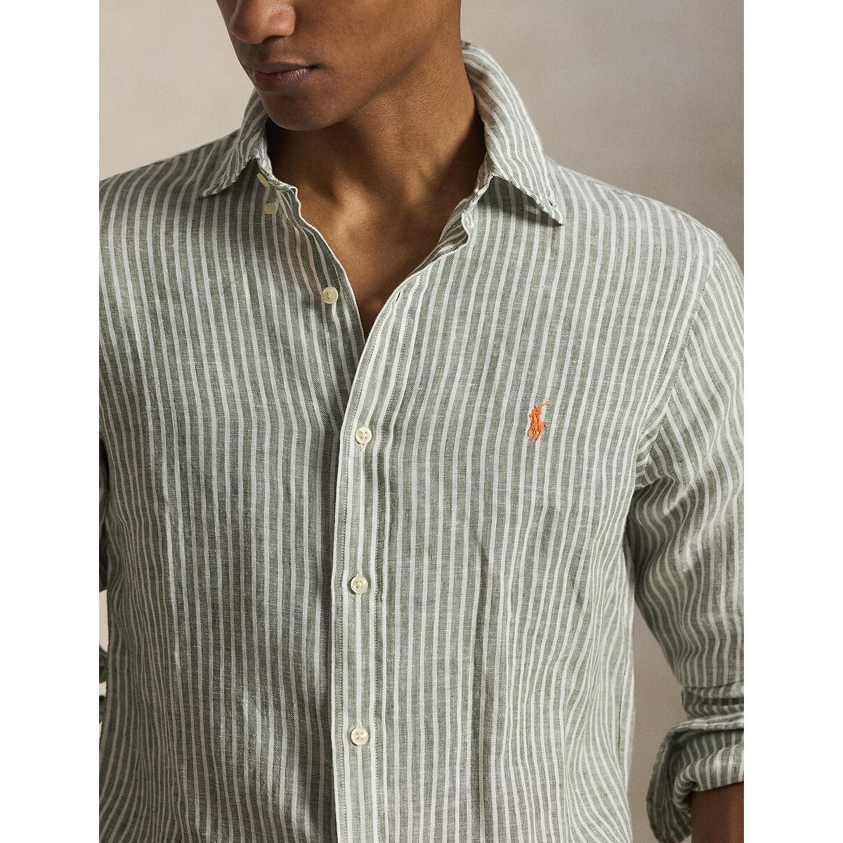 Chemise en lin kaki/blanc, POLO RALPH LAUREN
